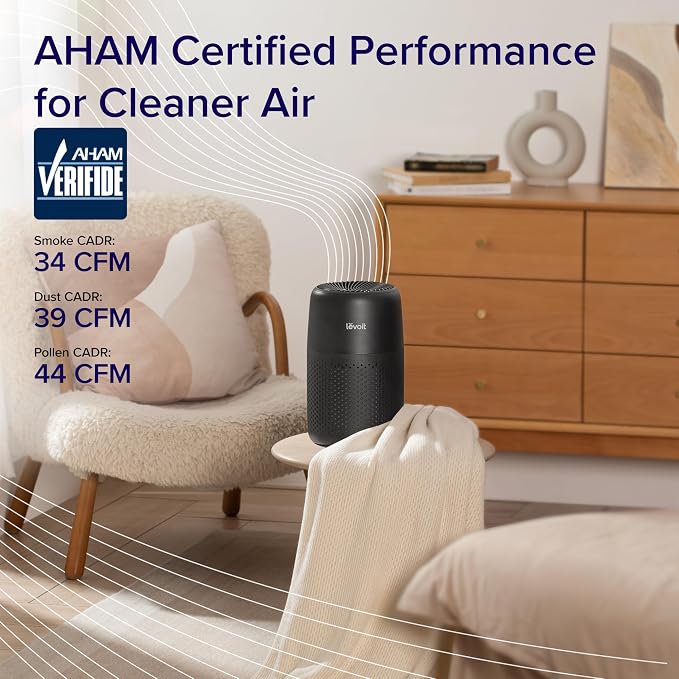 LEVOIT Air Purifiers for Bedroom Home Dorm, AHAM VERIFIDE, 3-in-1 Filter Cleaner With Aroma Pad, Filters Smoke, Allergens, Pet Dander, Odor, Dust, Office, Desktop, Core Mini-P, Black