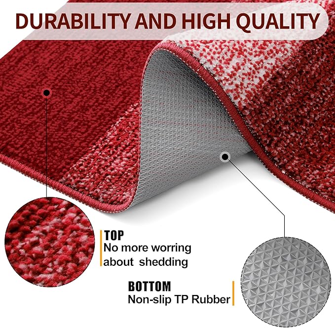Kitinjoy Indoor Outdoor Door Mat, 30x17 Non-Slip Absorbent Dirt Trapper, Low-Profile Washable Inside Entrance Front Floor Mat, Sturdy Soft Entry Doormats for Entryway, Burgundy