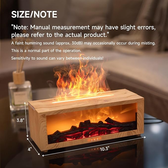 TMEHM Fireplace Flame Essential Oil Diffuser Humidifier, Aromatherapy | Ultrasonic Mist with 7 Colors and Timer for Home, Bedroom, Office, and Yoga