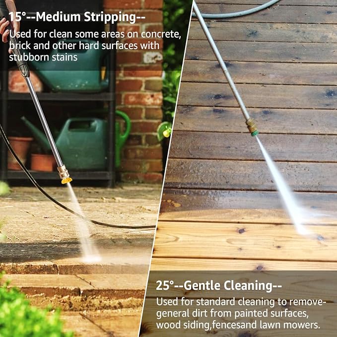 Pressure Washer Nozzle Tips 4500 PSI, Multiple Degrees,3.0GPM, 5Pcs | Pressure Washer Spray Nozzle Tips, 1/4 In Quick Connect, 0° 15° 25° 40° Soap Tip for Cleaning Car, Garden Road, Watering