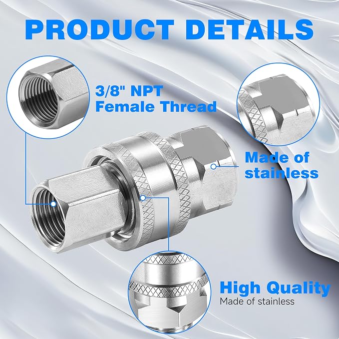 3/8 Inch NPT Pressure Washer Adapter Set, Quick Connector 12-Piece | Stainless Steel Female Thread Quick Connect Hose Fittings, 5000 PSI, Internal Thread Quick Connector Kit