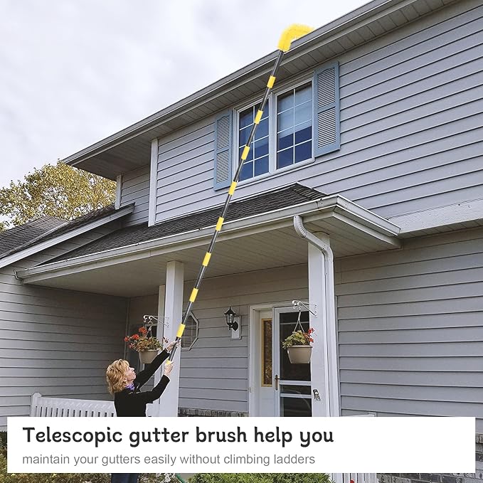 Gutter Cleaning Tools from The Ground, 10 FT Gutter Cleaning Brush with Telescopic Pole, Long Reach Gutter Guard Roofing Tool for Removing Leaves and Debris