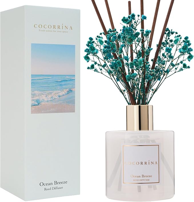 Reed Diffuser - Ocean Breeze Scented Diffuser with 8 Sticks Home Fragrance Reed Diffuser for Bathroom Shelf Decor