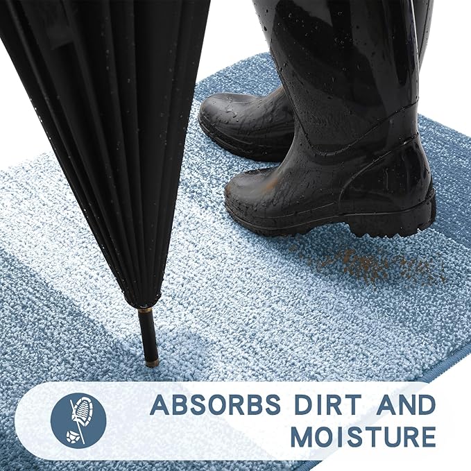 Kitinjoy Indoor Outdoor Door Mat, 48x32 Non-Slip Absorbent Dirt Trapper, Low-Profile Washable Inside Entrance Front Floor Mat, Sturdy Soft Entry Doormats for Entryway, Light Blue