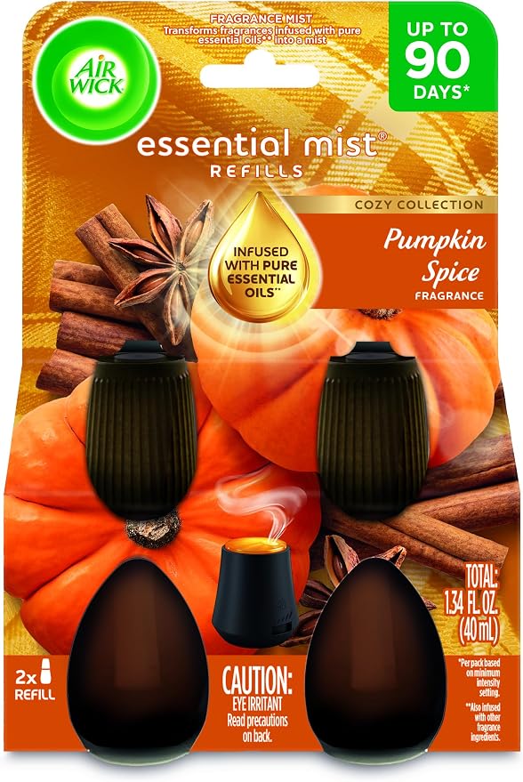 Air Wick Essential Mist Refill, 2ct, Pumpkin Spice, Fall Scent, Essential Oils, Air Freshener