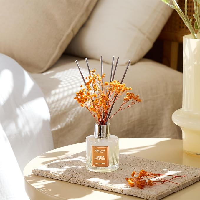 Reed Diffuser Set,6.76 fl oz (200 ml) - Coconut & Pineapple Oil Diffusers with 8 Reed Sticks, Home Fragrance Reed Diffuser for Bathroom Shelf Decor