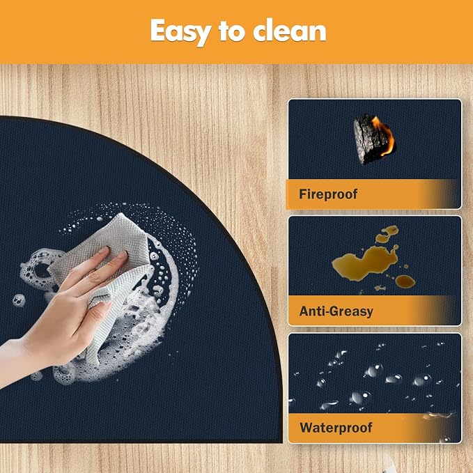 TOHONFOO Fireplace Mat for Home Protection, 4'11'' x 2'8'' x 0.04'', Blue | 1800°F fireplace rugs fireproof, fiberglass hearth rugs for fireplaces fire resistant protect against embers, easy to clean