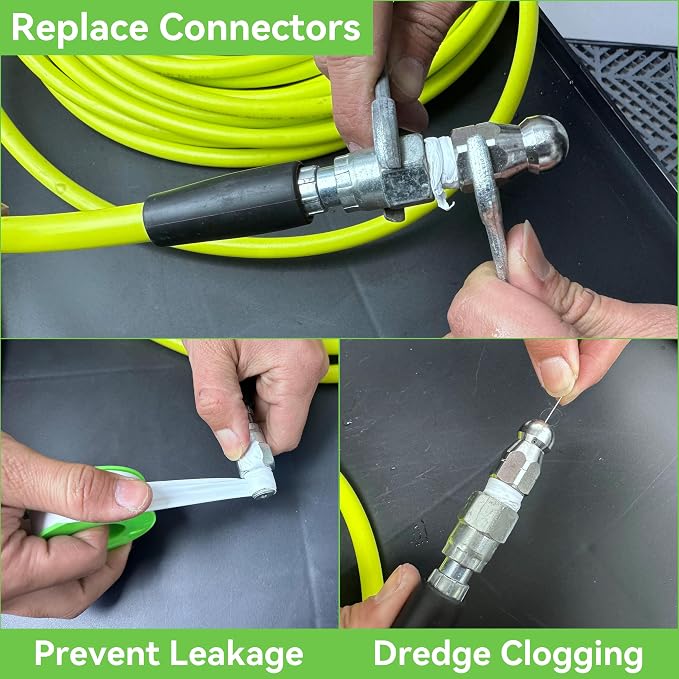Tool Daily Sewer Jetter Kit for Pressure Washer 150 FT, Power Washer Gun | Drain Cleaner Hose 1/4 Inch NPT, Corner, Rotating and Button Nose Sewer Jetting Nozzle, 3600 PSI
