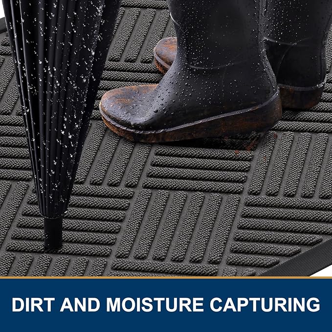 Smiry Front Door Mat Outside Entrance, Heavy Duty Outdoor Indoor Natural Rubber Doormat, Non Slip, Trap Dirt and Moisture, Easy Clean, Low Profile Patio Porch Entryway Mat, 59x35, Grey