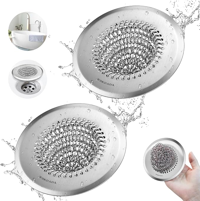 2 Pack Wokdada Bathtub Drain Hair Catcher, Wokdada Fast Drainage Shower Drain Hair Catcher, Reversible 304 Stainless Steel Drain Protector for Pop-Up and Regular Drains of Bathroom(Patented Product)