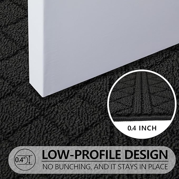 REFETONE Indoor Doormat, Front Back Door Mat 20"x32" Absorbent Rubber Backing Non Slip Door Mats, Low-Profile Resist Dirt Entrance Rugs, Machine Washable Door Rugs Inside Floor Mat for Entryway, Black