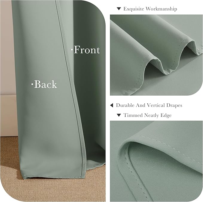 PONY DANCE Sage Green Small Curtains for Bathroom, Black Out Thermal Insulated Short Window Drapes Grommet Room Darkening Half Window Curtains for Cabinet Dorm Loft(2 Panels, W 34 x L 36 inches)