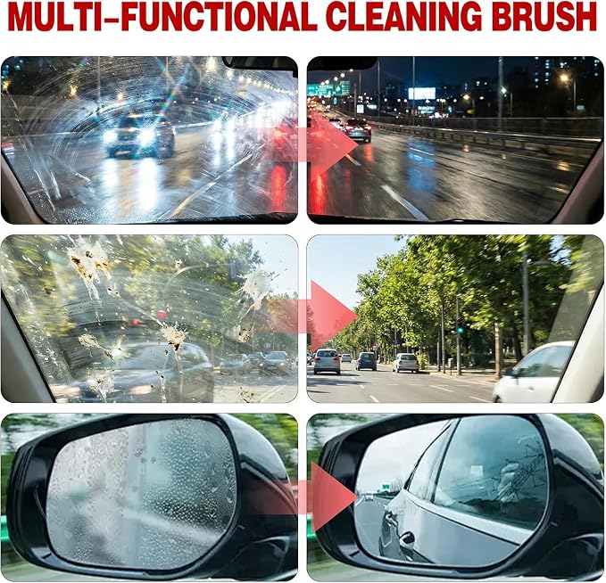 Oil Film Cleaning Brush for Car Windows, 2026 Upgraded Clear Vision Windshield Cleaner with Anti-Rain Coating, Improving Clarity & Safer Driving, Kit with Supplements & Towel, 2 pcs(Red)