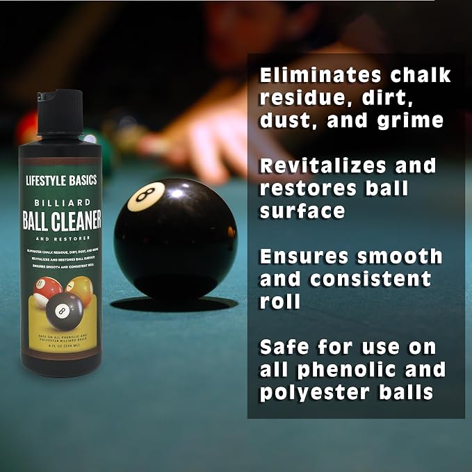 Lifestyle Basics Billiard Ball Cleaner and Restorer Polish | All-in-One Pool Ball Cleaner | Removes Chalk Residue, Dust, Dirt, and Grime
