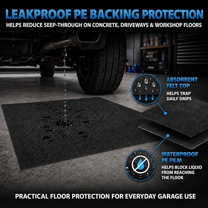 31'' x 36'' Garage Floor Mat, Absorbent Garage Mat for Oil Spills, Garage Floor Mats for Under Car & Motorcycle, Reusable Leakproof Garage Carpet with PE Backing for Driveway Drips and Stains
