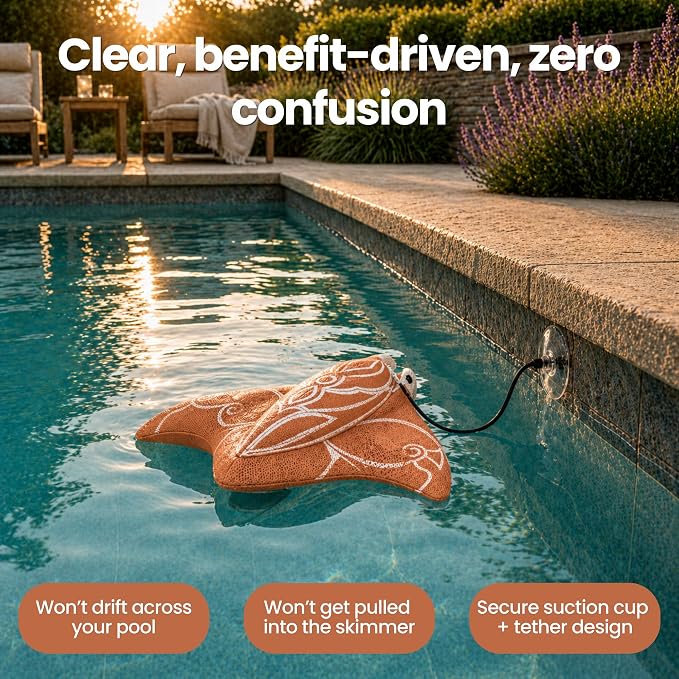 Swimming Pool & Swim Spa Scum Absorber - Copper Oil Absorbing Stingray, Reusable Floating Sponge Removes Oil Lotion Slime from Pool Water Surface, Machine Washable