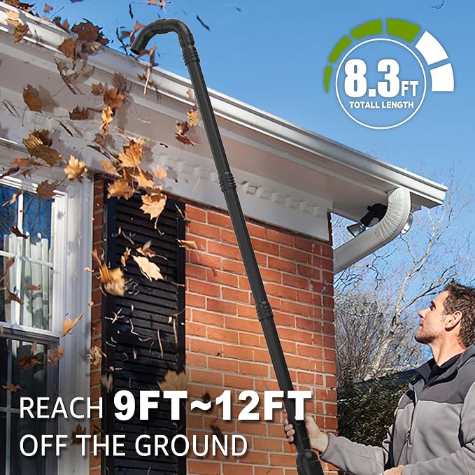 Sealegend 8.3FT Gutter Cleaning Attachment Compatible with EGO Leaf Blower | for Electric Blowers LB5302/LB6504/LB7654/LB8803-2/LB6151..., Swivel Tail-Wand for Easier Control, 360°Nozzle