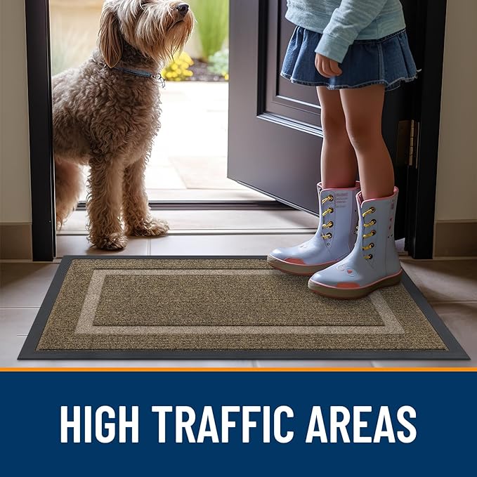 OLANLY Front Door Mat Indoor Outdoor Entrance, Waterproof All-Season, All-Weather Doormat, Sturdy Natural Rubber, Fade Resistant, Low Profile, Easy Clean Patio Porch Entryway Mat, 59x35, Brown