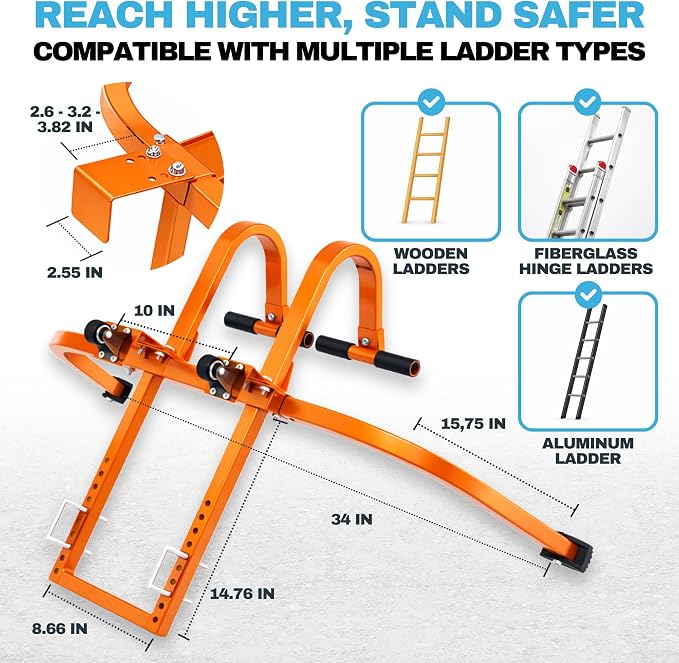 2-in-1 Heavy Duty Ladder Stabilizer with Roof Hooks, 500 LBS Steel Standoff, Non-Slip Rubber Feet for Gutter Cleaning, Roof Work & Walls | Fits Extension, Straight & Telescoping Ladders