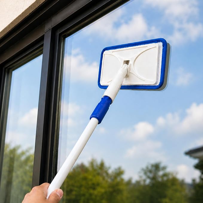 Unger Speed Clean with 4ft Pole and Extra Reusable Pads, Indoor Window Cleaner, Household Cleaning Supplies, Works with Glass and Natural Cleaners and Solutions, Attracts Dust and Dirt