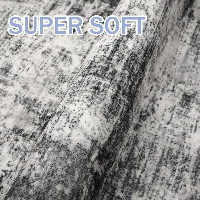 IOHOUZE Abstract Runner Rug 3x10 Ft Washable Runners for Hallways, Non Slip Kitchen Runner Printed Faux Wool Entryway Runner Indoor, Modern Abstract Floor Carpet for Hall Kitchen Bedroom, Black Grey