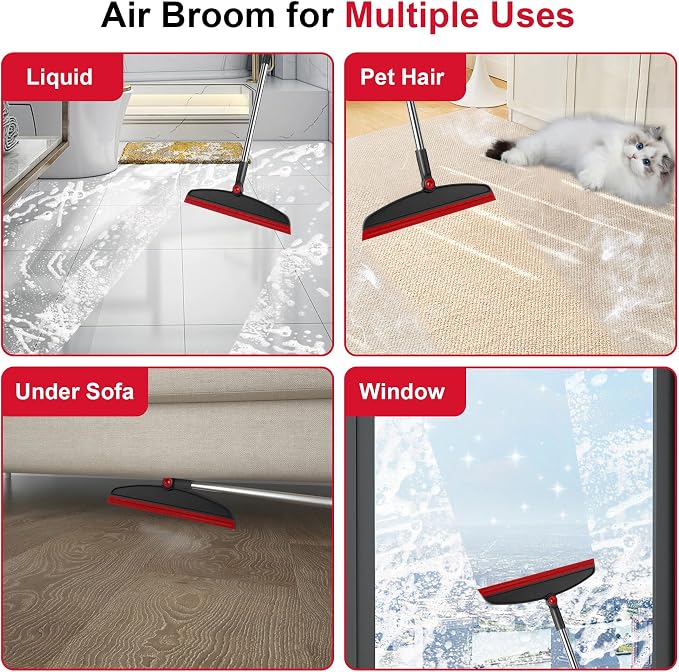 Broom and Dustpan Combo Set, 51" Long Handle with Silicone Squeegee | Wet & Dry Cleaning for Pet Areas, Built-in Comb Dustpan, Foldable Space-Saving Storage, Multi-Surface Floor Cleaning