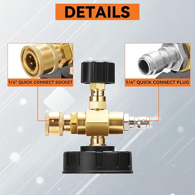 JOEJET Adjustable Chemical Injector for Pressure Washer with Bottle | Power Washer Soap Injector with 1/4 Inch Quick Connect, 3600 PSI, 1 Liter