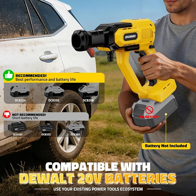 Cordless Portable Washer for Dewalt 20V Battery, 1000 PSI Portable Handheld Washer with Brushless Motor, 6-in-1 Nozzle, 3 Level Adjustable for Car Yard Fence Wall Clean (Battery Not Included)