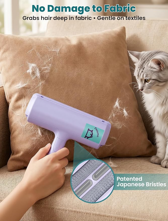 DELOMO Pet Hair Remover Roller, Reusable Lint Roller for Dog and Cat Hair | Portable Pet Hair Roller with Large Fur Bin, Fast Cleaning for Couches, Bedding, Rugs, Car Seats and Furniture, No Batteries