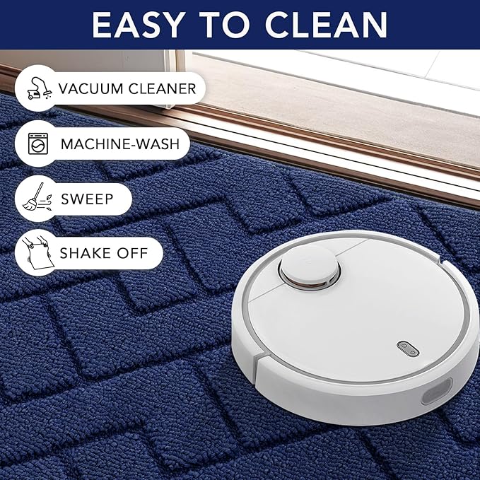 hicorfe Indoor Door Mat,Non Slip Door Mats,32"x48" Front Back Door Mat Rubber Backing,Absorbent Resist Dirt Entrance Inside Floor Mats for Entryway Washable Low-Profile(Navy Blue)
