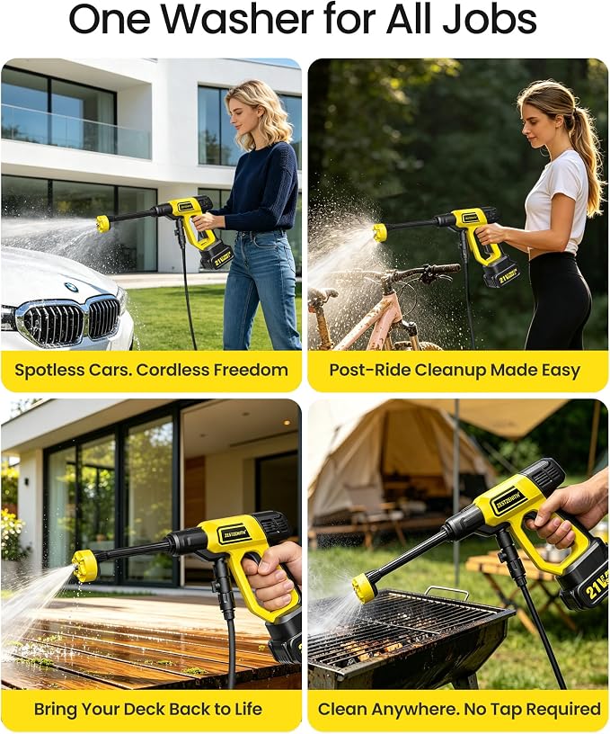 Cordless Portable Washer, Battery Operated Handheld Washer with 21V Battery & Charger, 1100 PSI, 6-in-1 Nozzle, Foam Pot, 23FT Hose, Car Washer for Home Garden Patio Driveway