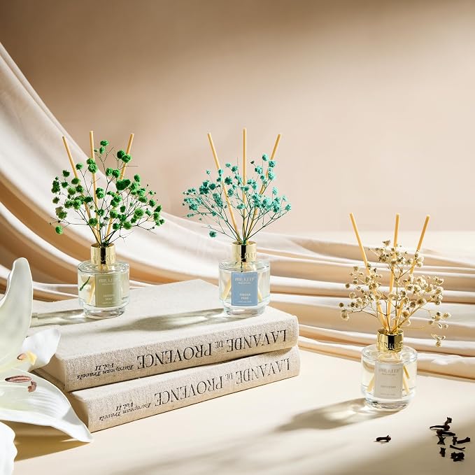 Reed Diffuser Set of 3, Jasmine Mint Gardenia Freesia Pear Oil Reed Diffusers for Bedroom Living Room Office Aromatherapy Oil Reed Diffuser for Gift 50ml x 3