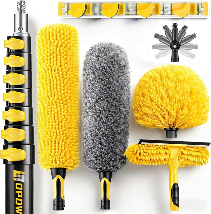 36 Foot High Ceiling Duster Kits with 4.6-30ft Heavy Duty Extension Pole | High Reach Duster for Cleaning,Microfiber Feather Duster,Cobweb Duster,Ceiling Fan Duster,Window Squeegee & Cleaner