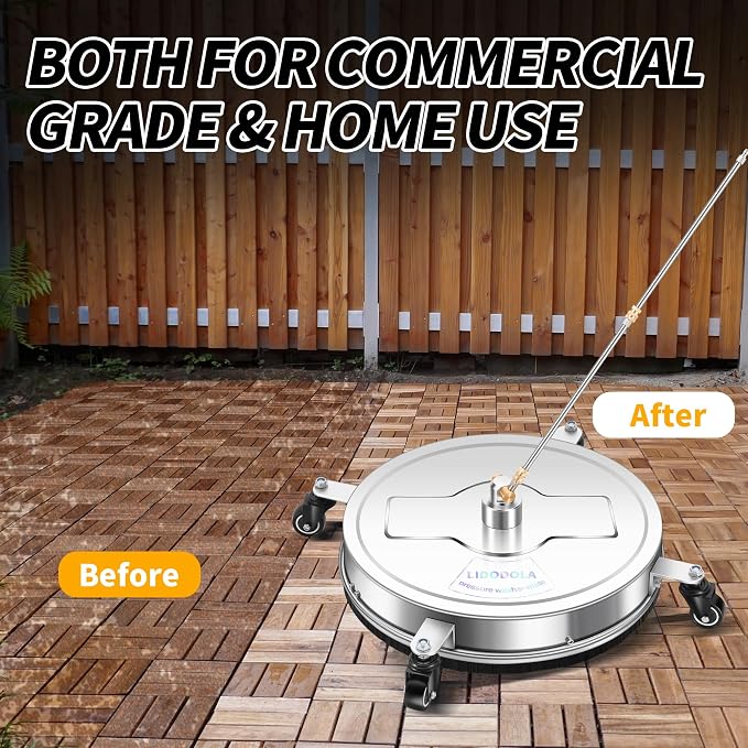 LidoDola 20'' Pressure Washer Surface Cleaner, Power Washer Accessory | Stainless Steel Housing with 4 Wheels, 1/4" QC, 2 Extension Wands & 2 Replacement Nozzles, for Gas & Electric Pressure Washer