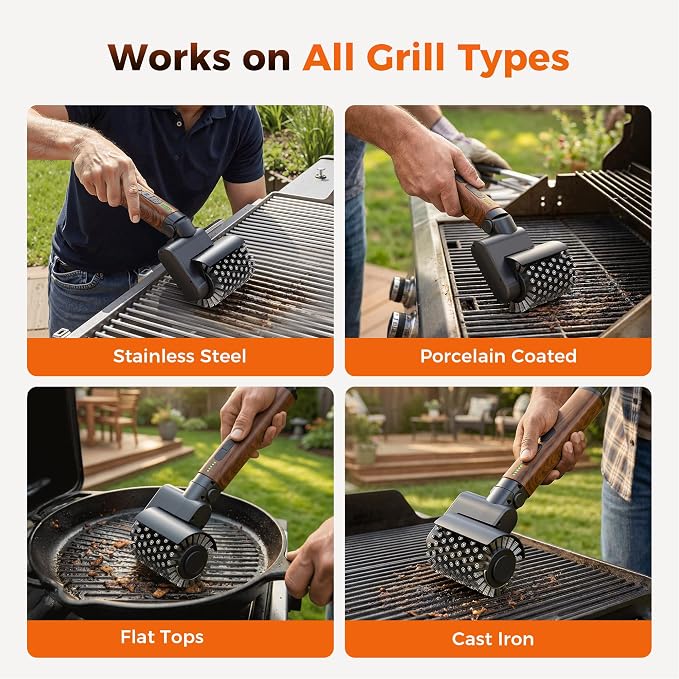 Leebein Electric Grill Brush for Outdoor, 2026 TikTok BBQ Grill Cleaner with 3 Heads, 3-Speed & Angle Adjust Cordless Rotary Grill Brush, 150Mins Runtime Grill Cleaning Brush for Barbecue Grates