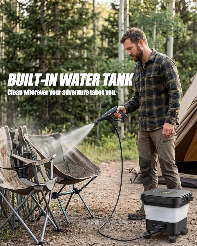 Portable Cordless Pressure Washer with Water Tank, Battery Powered Power Washer for Car Washing, RV, Camping, Patio & Outdoor Cleaning