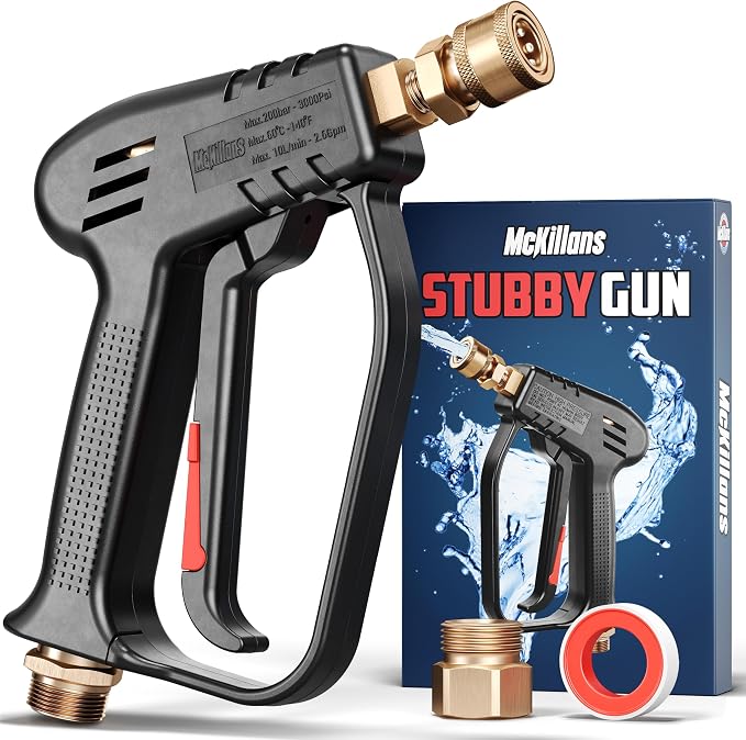 McKillans® Short Pressure Washer Gun with Replacement M22 Inlet - High Pressure Water Handle with 1/4” Quick Connector Coupler - Power Washer Gun Compatible with Foam Cannon - Car Wash Foam Gun