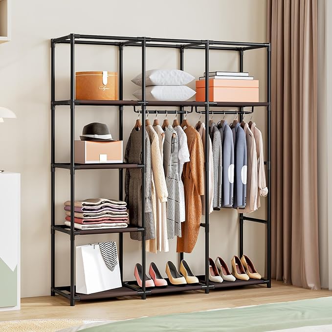 SORCEDAS Portable Closet Wardrobe with Hanging Rods Shelves Clothes Storage | 51 Inch Closet Organizers and Storage with Non-Fabric Cover,Freestanding Clothes Closet for Bedroom,dorm,Storage Rooms Coffee