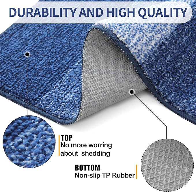Kitinjoy Indoor Outdoor Door Mat, 24x16 Non-Slip Absorbent Dirt Trapper, Low-Profile Washable Inside Entrance Front Floor Mat, Sturdy Soft Entry Doormats for Entryway, Navy Blue