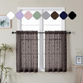 Aiyufeng Brown Sheer Curtains Tiers 36 Inch Length 2 Panels, Airy Lightweight Clip Jacquard Short Kitchen Window Curtains, Modern Wavy Line Textured Voile Sheer Curtain Panles, 40" Wx36 L Inches
