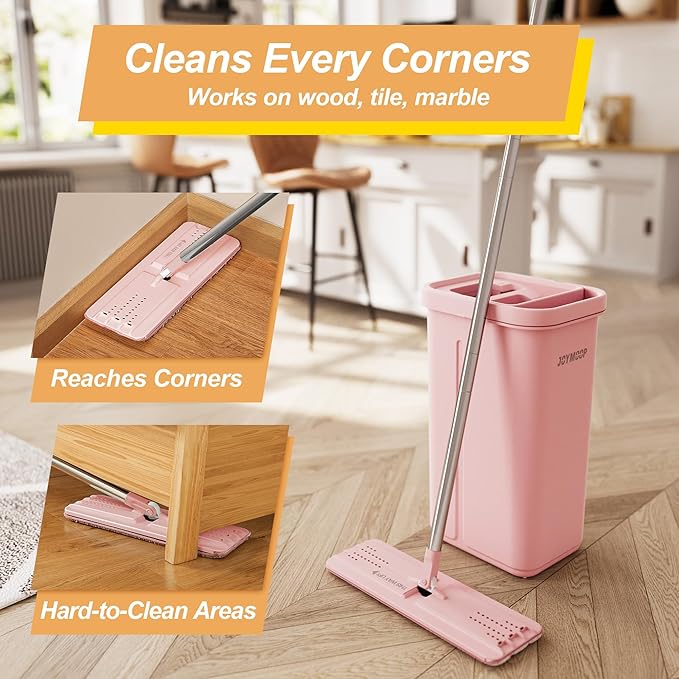 JOYMOOP 13" Microfiber Flat Mop Head Replacement for Floor Mop, Pink, 1 Pack