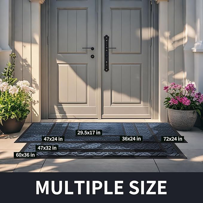 Yimobra Large Door Mat Outside Entrance 36x24, Waterproof Heavy Duty Outdoor Mats for Front Door, Non Slip Rubber Entry Mat for Garage Patio, Easy Clean, Blue