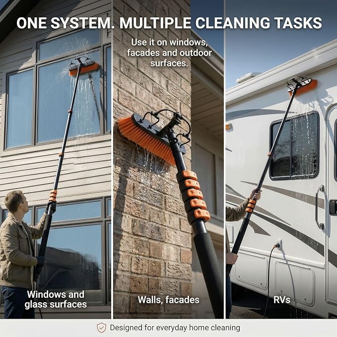 Briliantwerk Solar Panel Cleaning Brush 20 ft Extension Pole | Water Fed Pole Brush with Soap Dispenser for Solar Panels, Windows and Siding - Heavy Duty, Streak-Free Solar Cleaning Kit