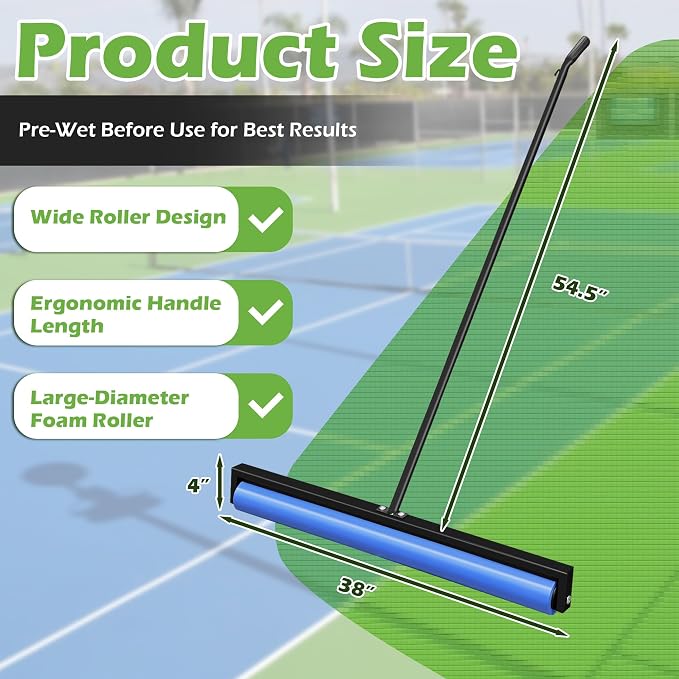 Tennis Court Squeegee, 38'' Foam Tennis Roller for Quick Clearing, Black | Quick Water Removal, Lightweight, PVA Tennis Foam Sponge Roller