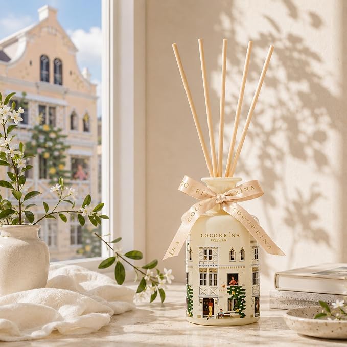 Reed Diffuser - Fresh Air 6.76 fl oz Reed Diffuser with 8 Sticks Home Fragrance Bathroom Shelf Decor (Festive House Collection)