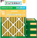 Filterbuy 24x25x4 Air Filter MERV 11 (MPR 1200) Allergen Defense Replacement (4-Pack), Electrostatic Pleated HVAC AC Furnace Filters, Made in USA (Actual Size: 23.75 x 24.75 x 3.63)