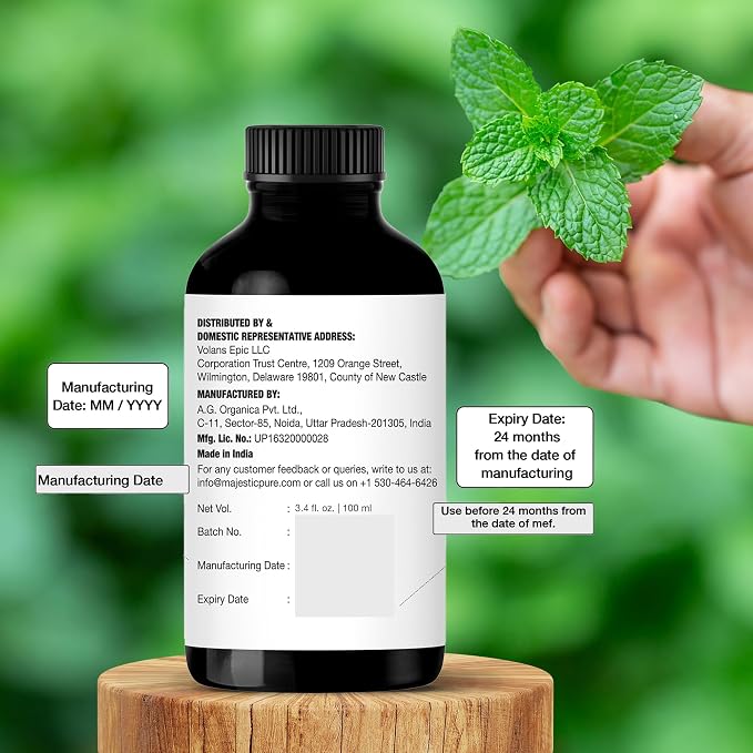 Majestic Pure Peppermint Essential Oil for Diffuser - 3.4 Fl Oz | 100% Pure & Natural Essentials Oils for aromatherapy, massage blends and DIY home fragrance projects, Massage and room sprays