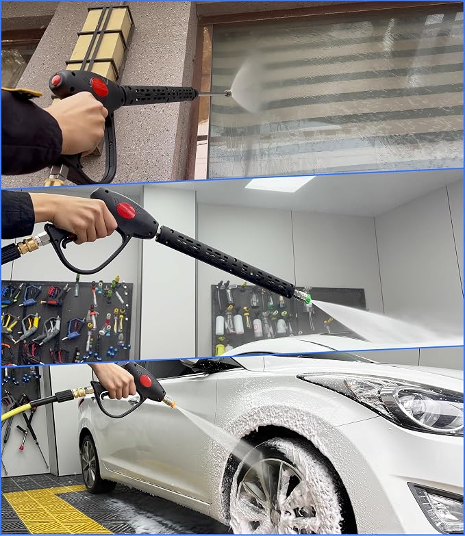 M MINGLE Swivel Pressure Washer Gun with Extension Wand, 3/8" Quick Connect | 4000 PSI High Pressure Spray Gun with 5 Nozzle Tips, 40 Inch, for Car/Patio/Driveway Cleaning