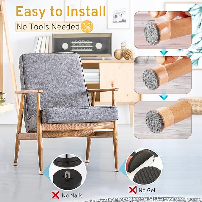 24PCS Round Chair Leg Floor Protectors, Furniture Sliders, Chair Leg Protectors for Hardwood Floors, Non-Slip Felt Furniture Pads, Silicone Cap Covers to Protect Floors, (Fit 1.1" - 1.5")