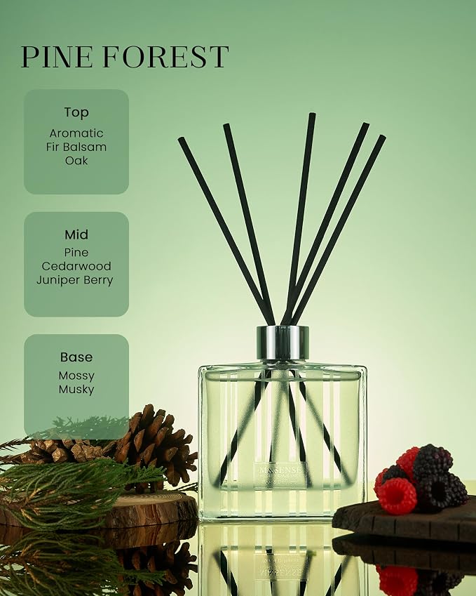 M&SENSE Reed Diffuser Set, Pine Forest, 7.04 oz Natural Essential Oil | Non-Toxic Organic, Long-Lasting Fragrance, Ideal for Living Room Study, Gifts for Women